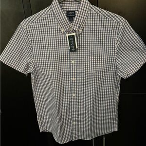 Pink, Blue and White Plaid Short Sleeve Shirt